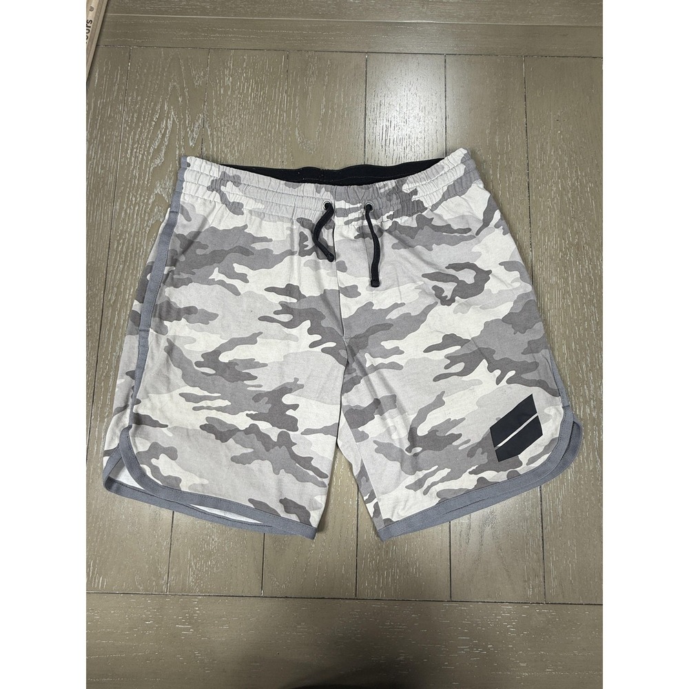 James Perse Shorts Mens Small Gray Camo Jersey Athletic Drawstring Pockets